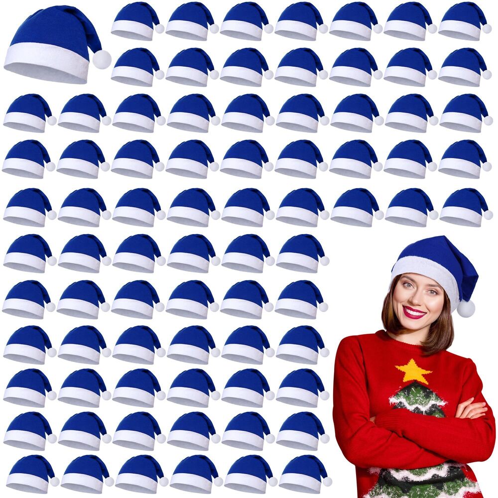 2080 72 Pack Santa Hat Christmas Non-woven Hats, Royal Blue
